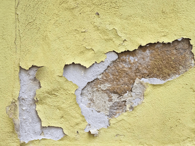 Excessive peeling of plaster work of a wall due to wetness